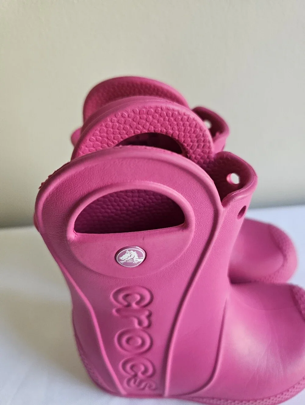 CROCS Kids' Hot Pink Waterproof Rain Boots with Pull Handles